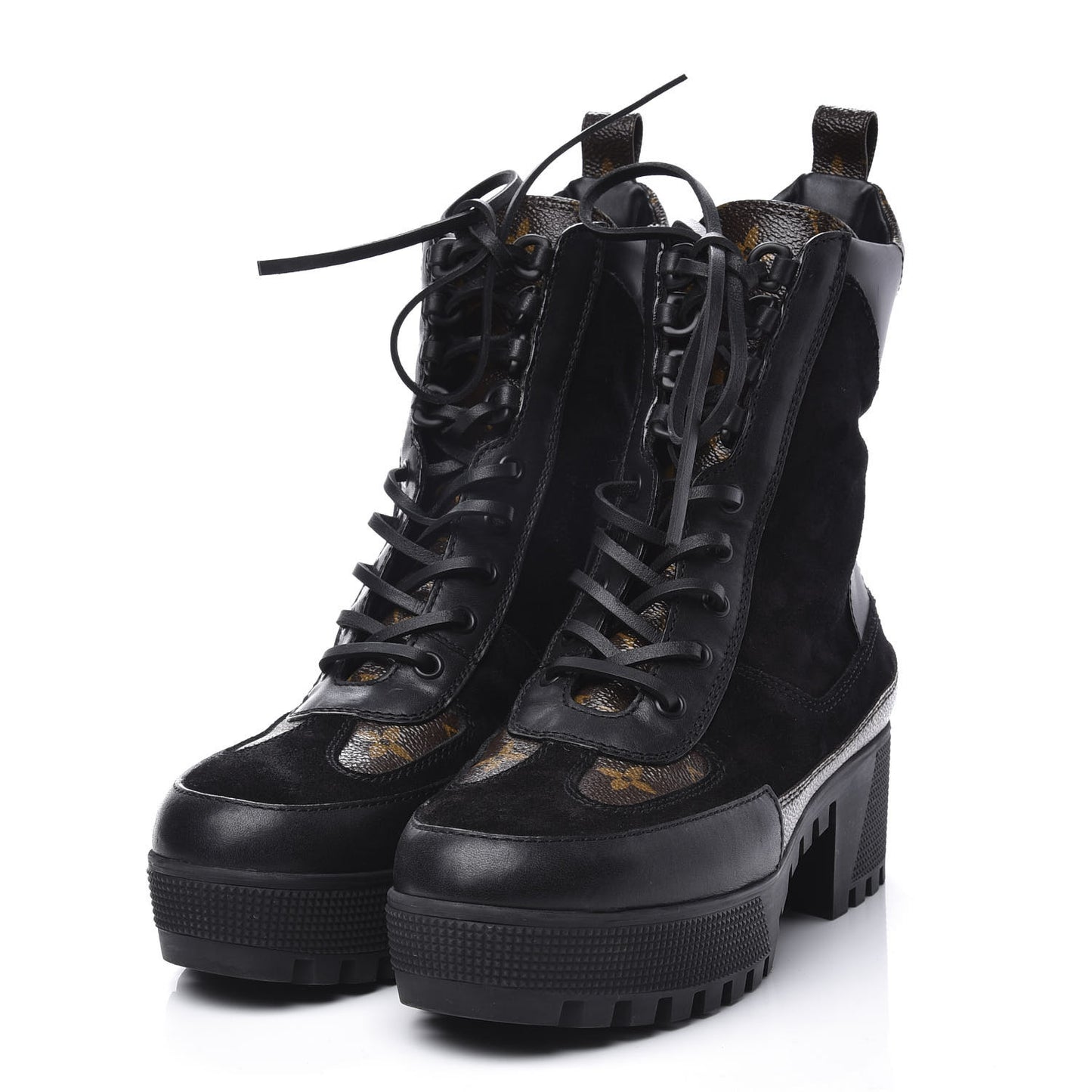 Suede Calfskin Monogram Laureate Platform Desert Boots 37.5 Black