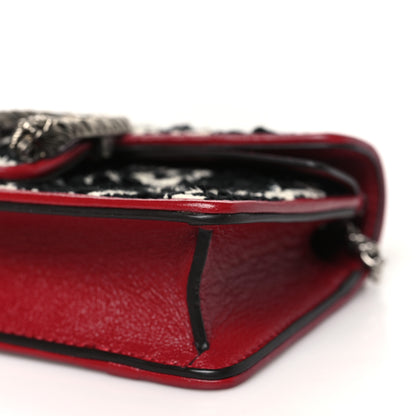 Gucci Tweed GG Monogram Super Mini Dionysus Shoulder Bag Black White Romantic Cherry 9 of 10
