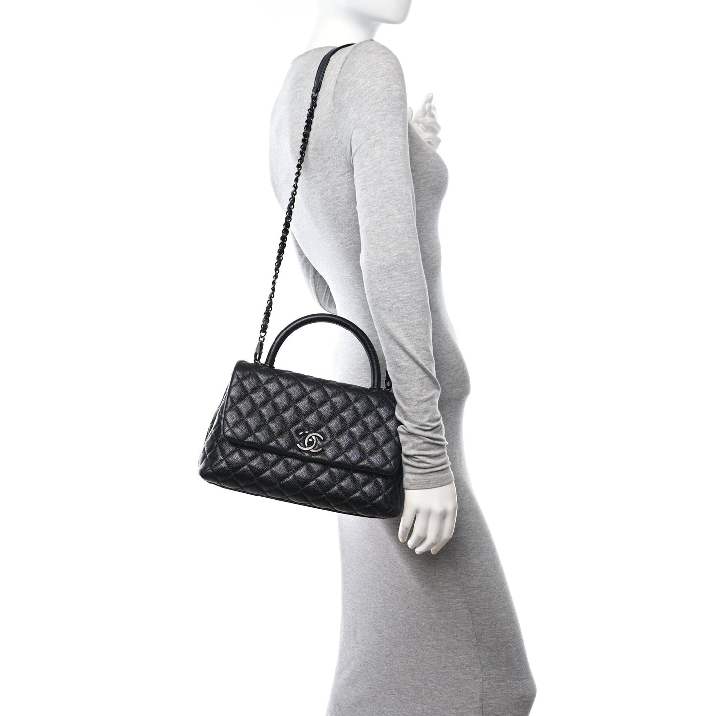 Caviar Quilted Small Coco Handle Flap So Black