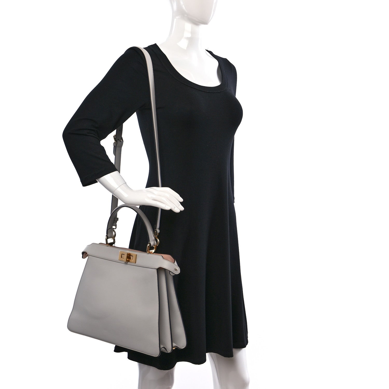 Fendi Vitello Seta Shiny Nappa Medium Peekaboo I SEE U Satchel White Ice Light Rose 2 of 12