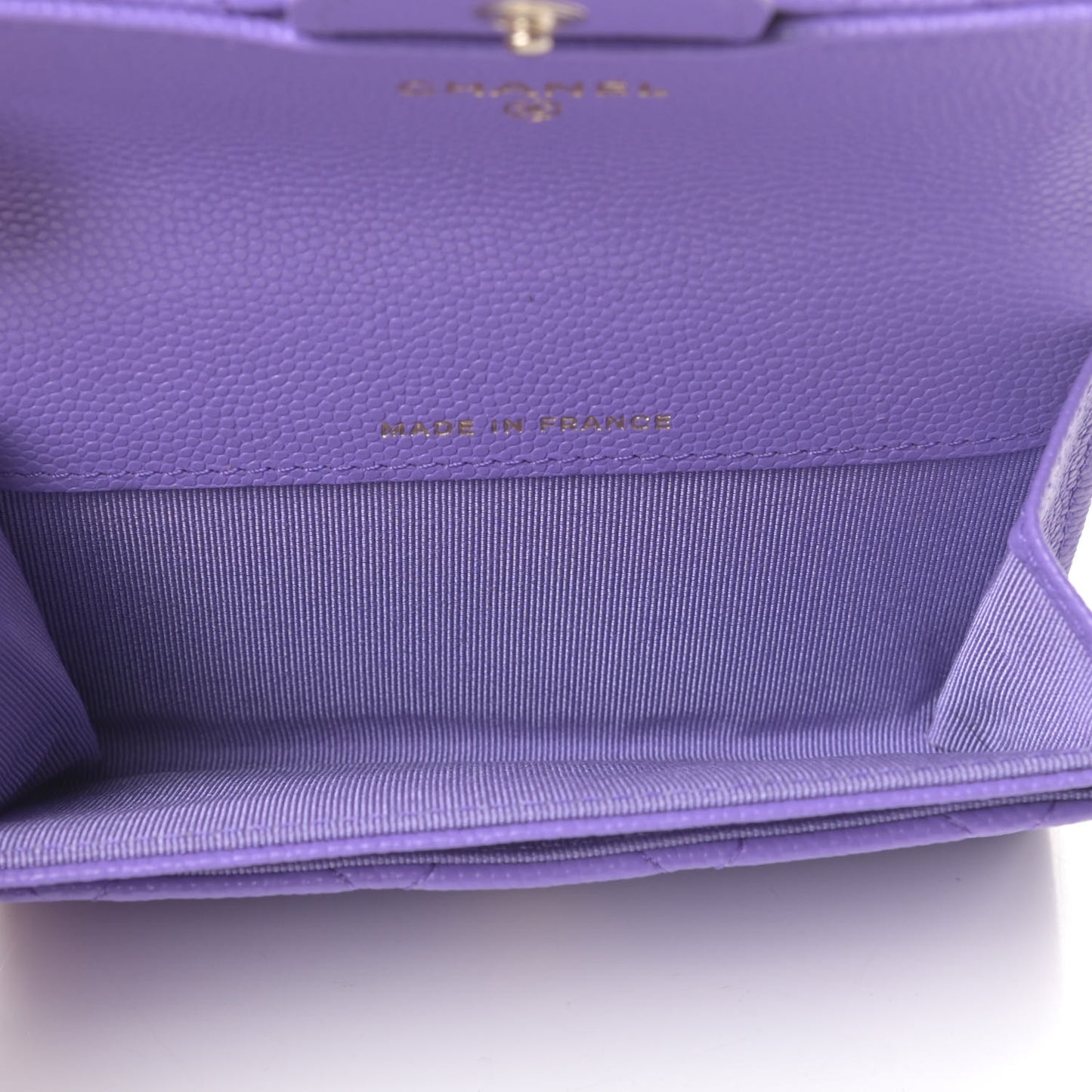 Caviar Quilted Flap Card Holder Wallet Purple