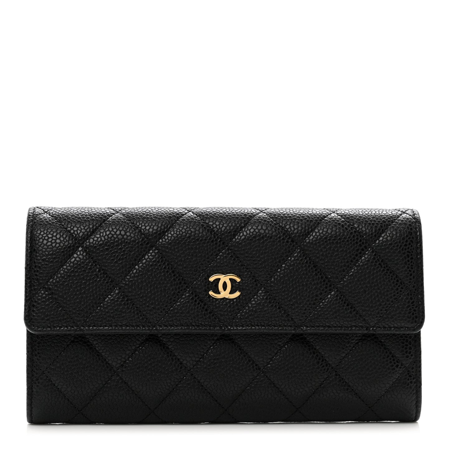Caviar Quilted Large Gusset Flap Wallet Black