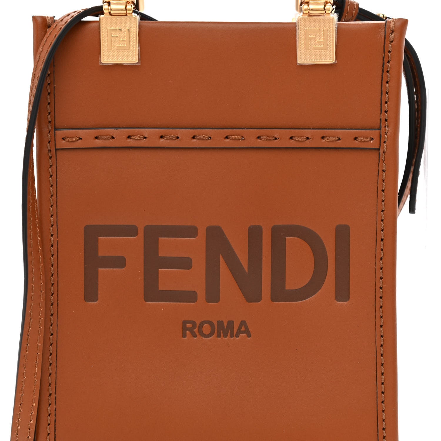 Fendi Vitello King Plexiglass Logo Embossed Mini Fendi Sunshine Shopper Tote Cuoio 8 of 10