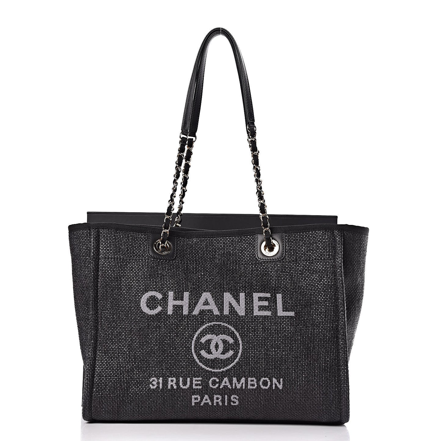 Woven Straw Raffia Small Deauville Tote Black