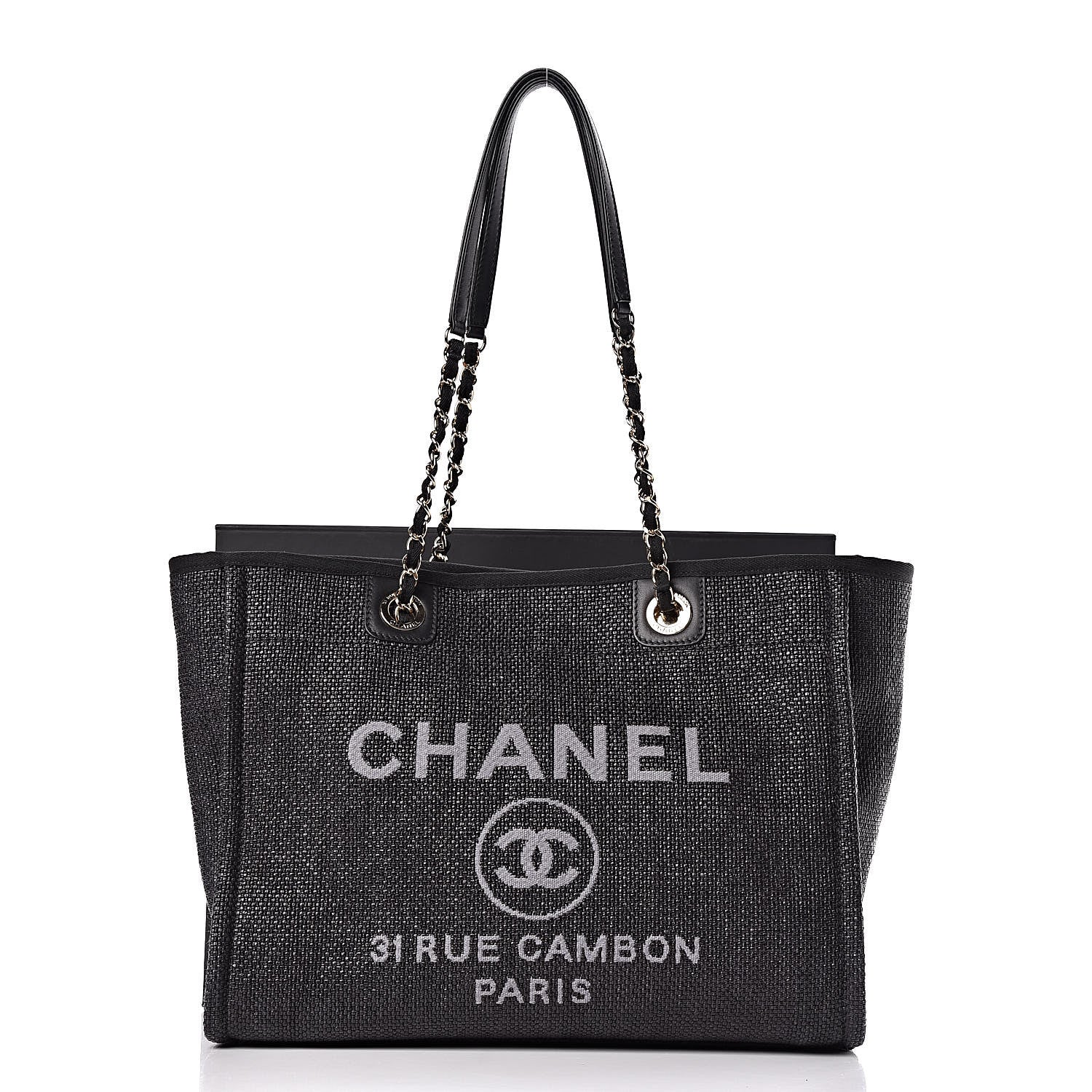 Chanel Woven Straw Raffia Small Deauville Tote Black 11 of 11