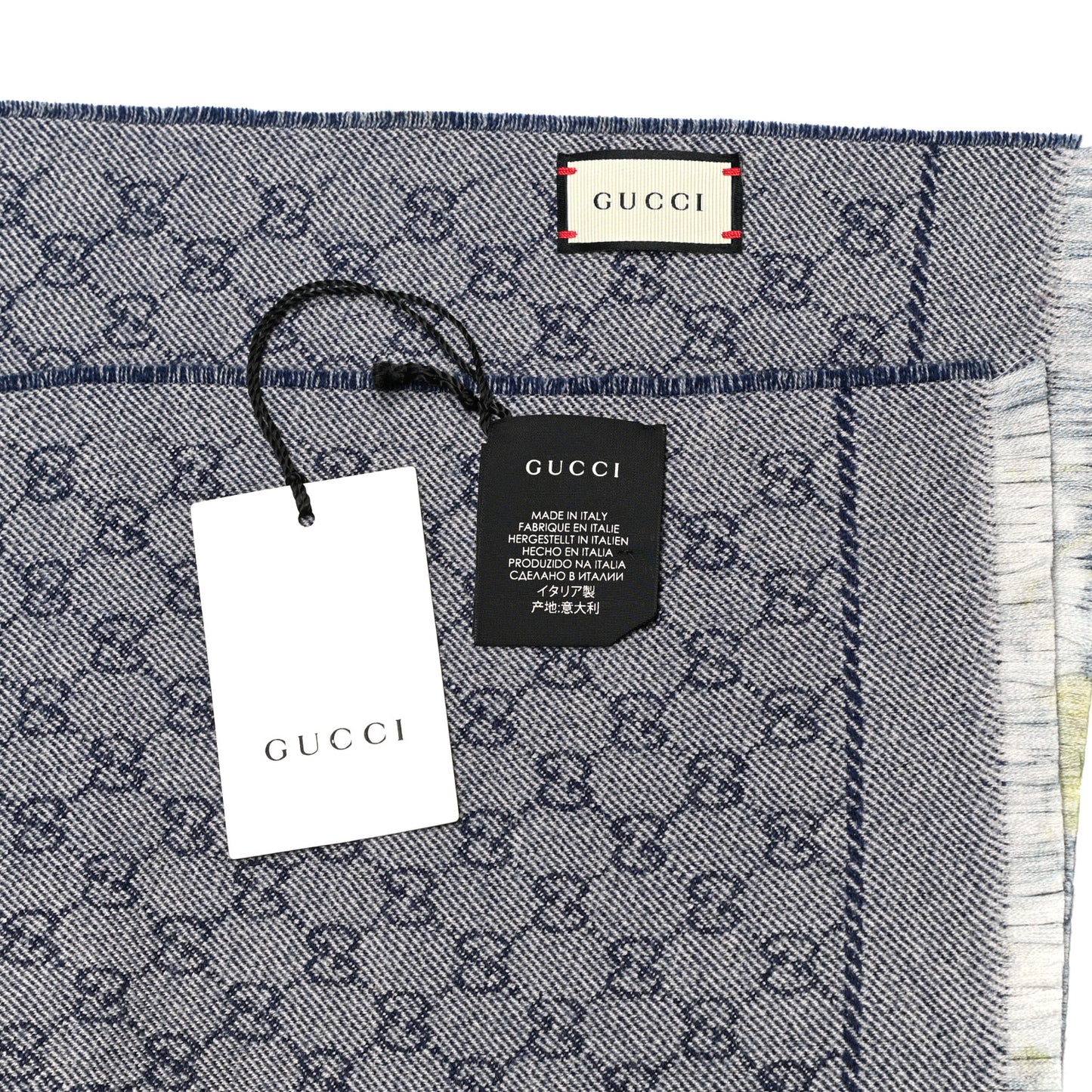 Wool Jacquard GG Monogram Miniorophin Scarf Midnight Blue Sky Blue