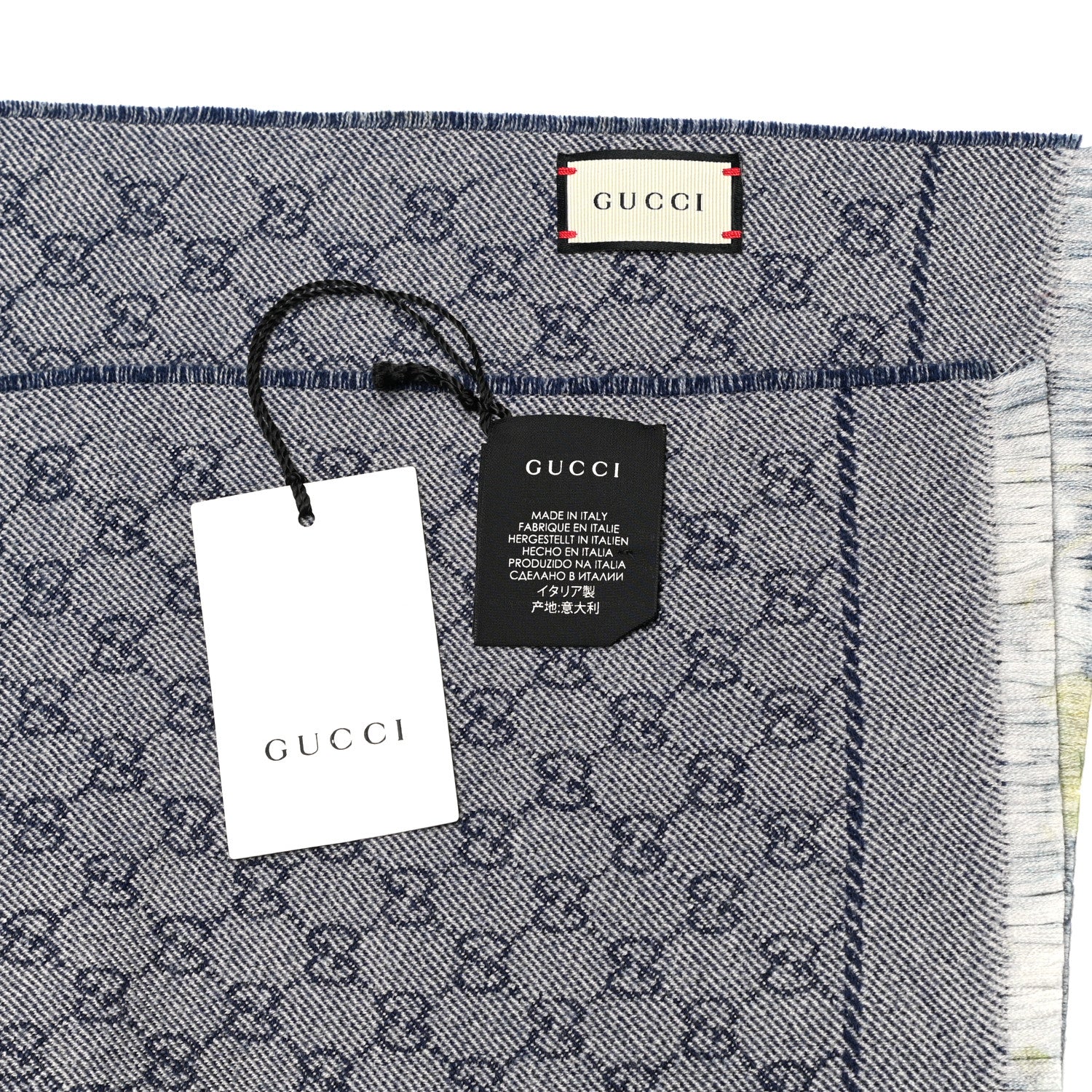 Gucci Wool Jacquard GG Monogram Miniorophin Scarf Midnight Blue Sky Blue 4 of 4
