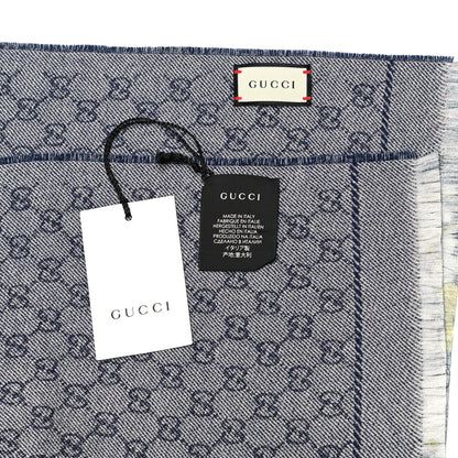 Gucci Wool Jacquard GG Monogram Miniorophin Scarf Midnight Blue Sky Blue 4 of 4