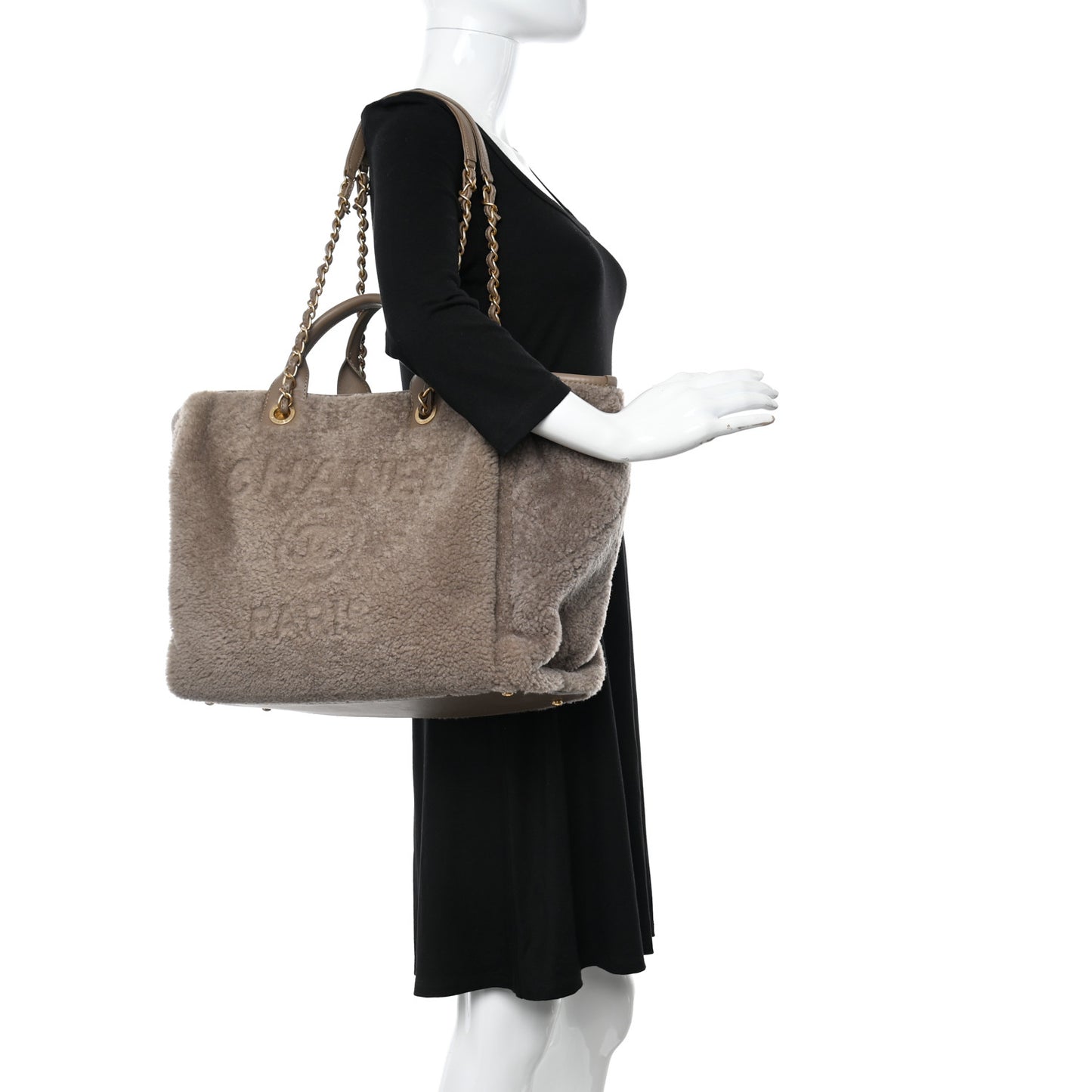 Shearling Lambskin Medium Deauville Tote Brown