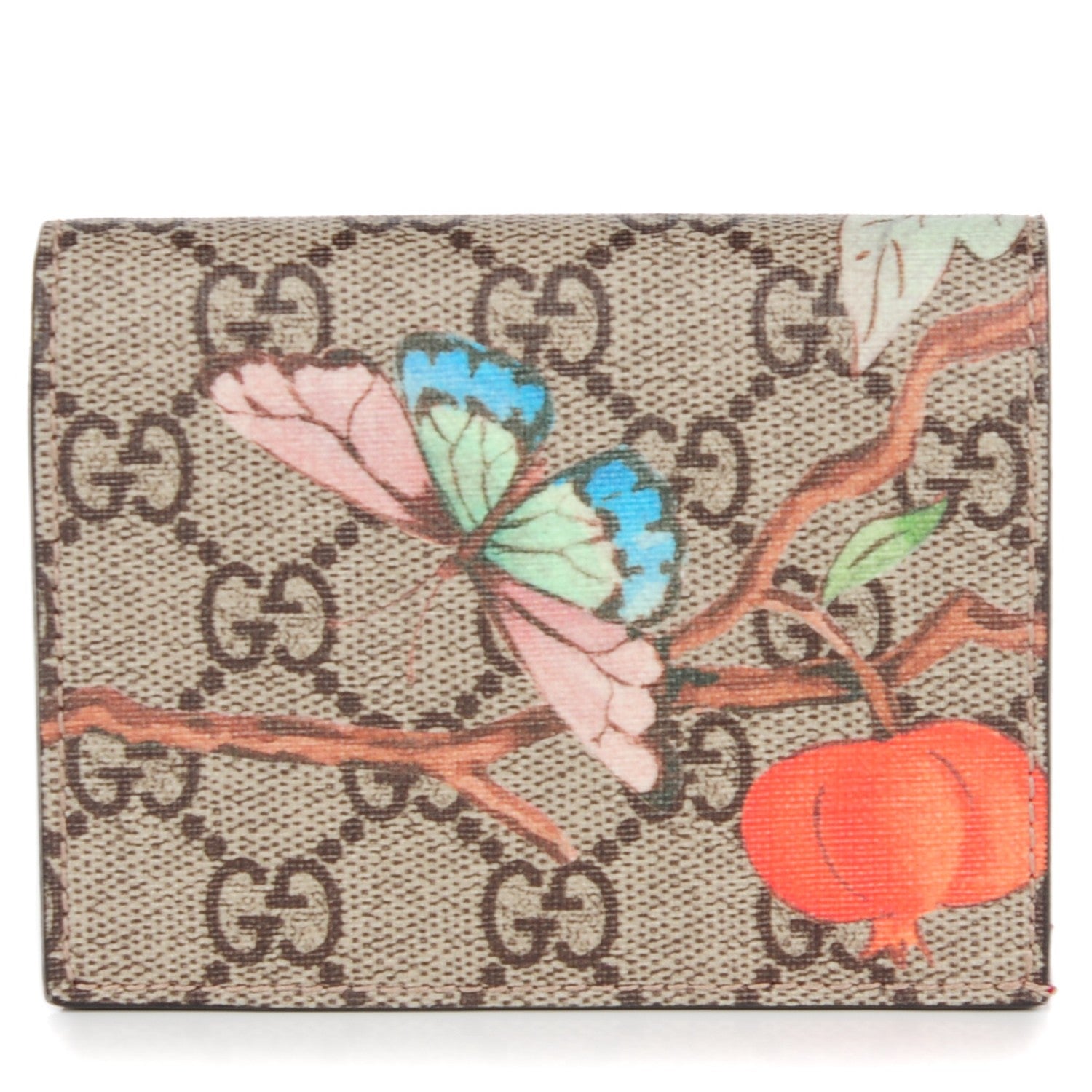 Gucci GG Supreme Monogram Tian Card Case Beige Multicolor Red 1 of 7