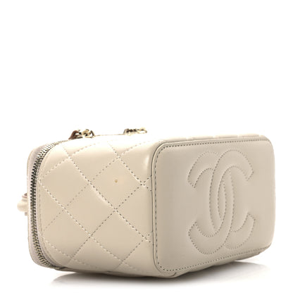 Chanel Lambskin Quilted Small Top Handle Vanity Case With Chain Ecru Dark Beige 9 of 13