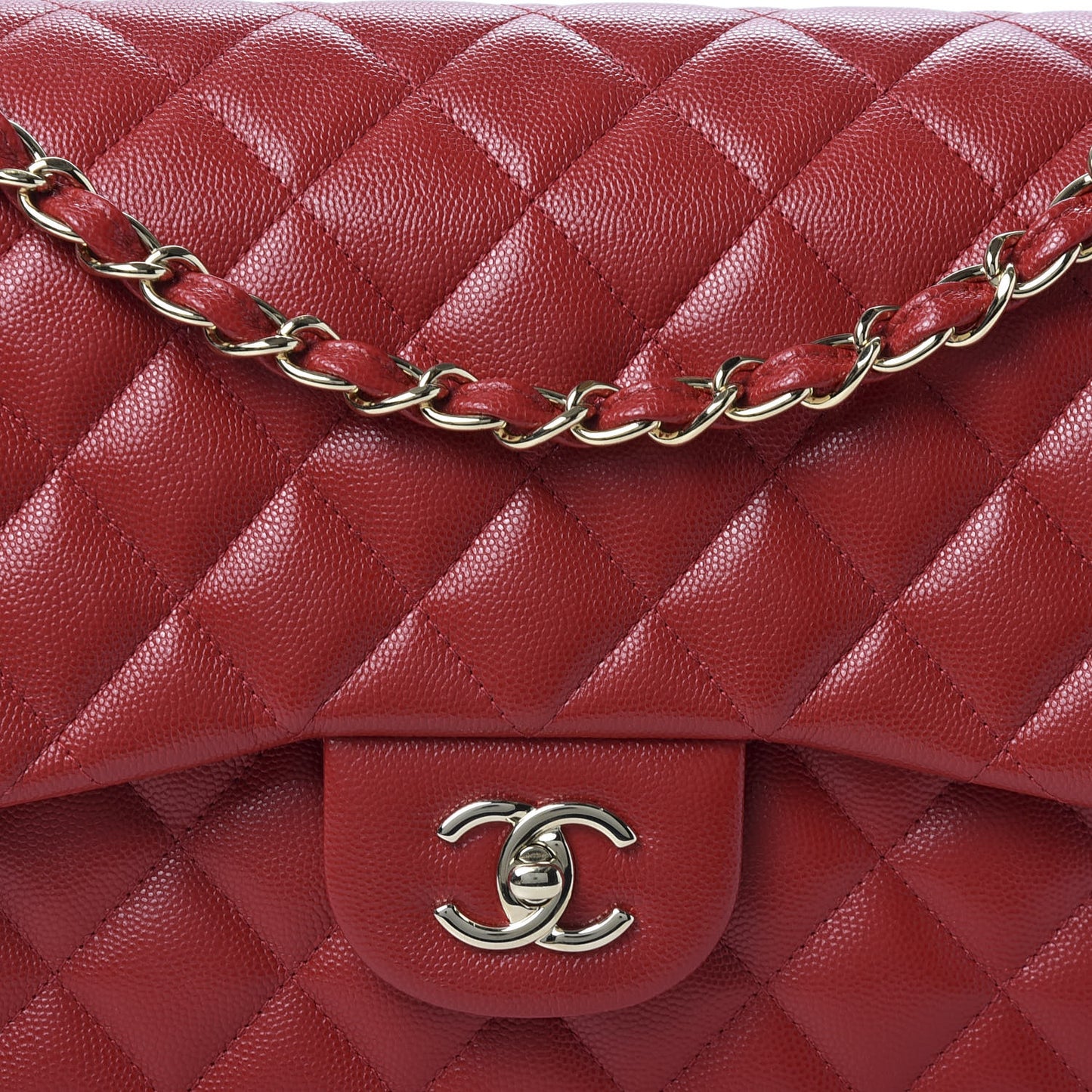 Caviar Quilted Jumbo Double Flap Red
