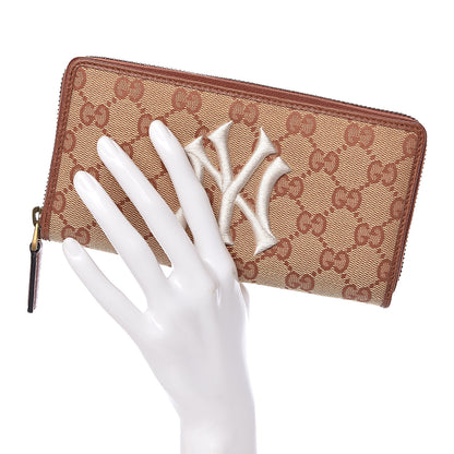 Gucci X MLB GG Monogram NY Yankees Zip Around Wallet Beige Ruggine Ivory 2 of 8