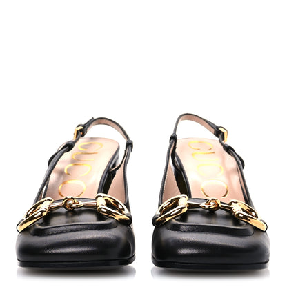 Gucci Malaga Kid Horsebit 75mm Slingback Pumps 35.5 Black 3 of 9