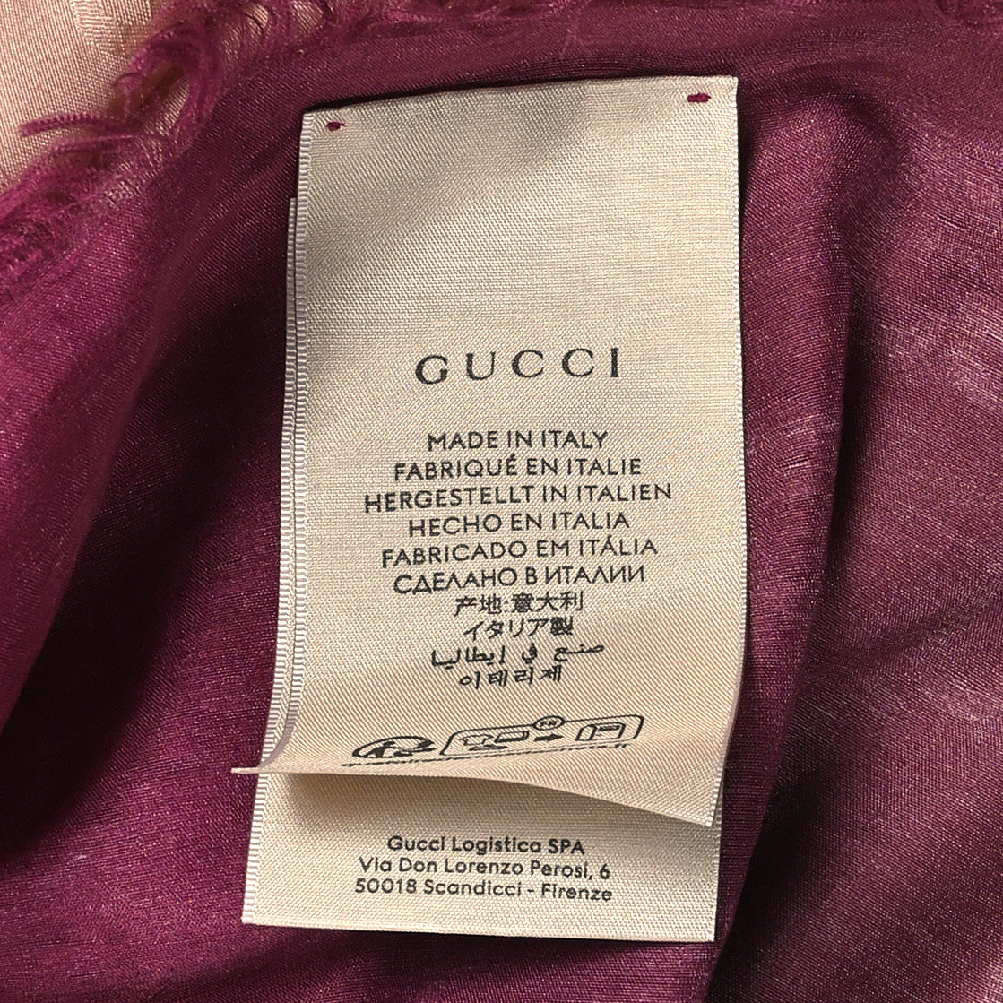 Gucci Cotton Silk Ombre Interlocking G Fringe Scarf Pink Beige 3 of 3