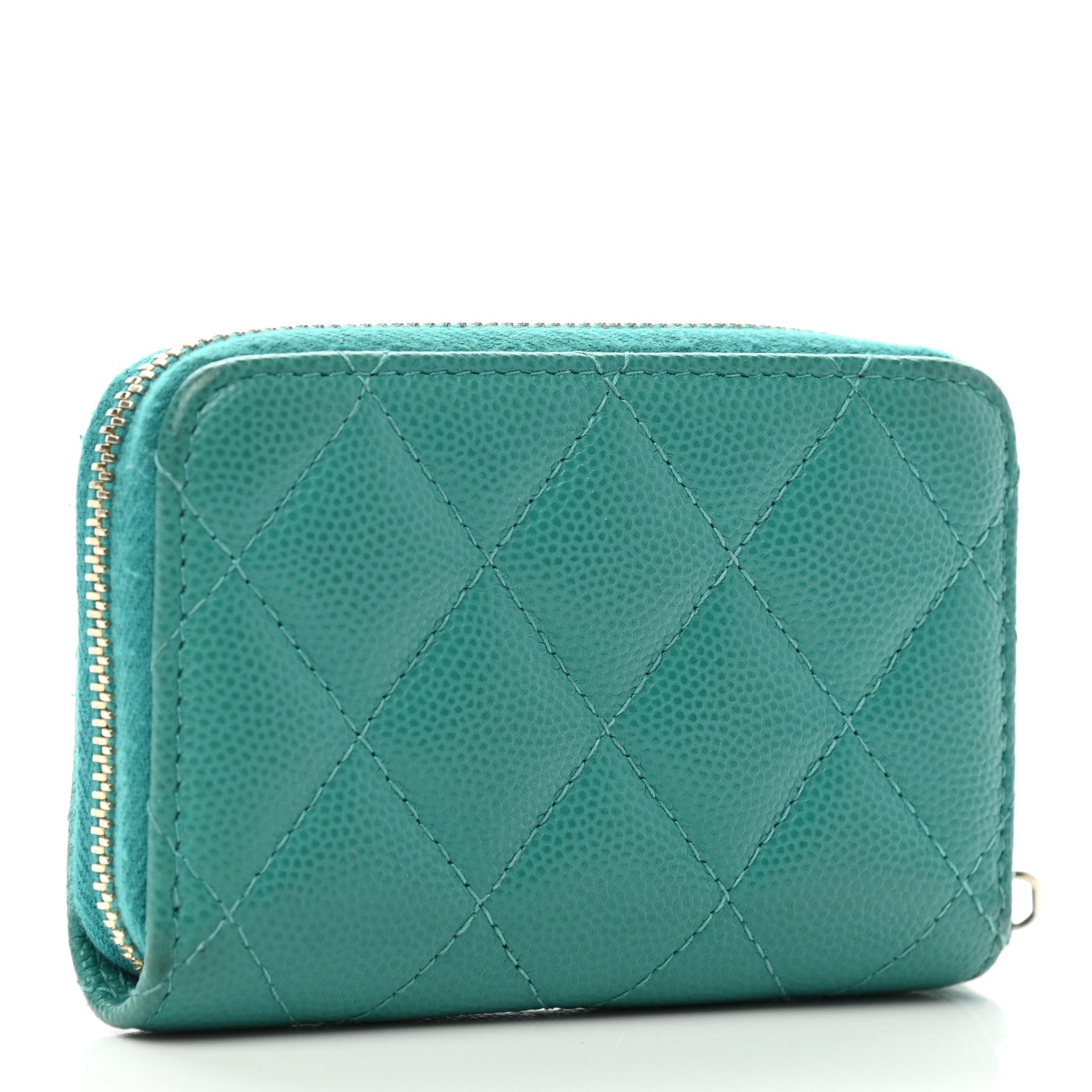 Chanel Caviar Quilted Zip Coin Purse Turquoise 3 of 8