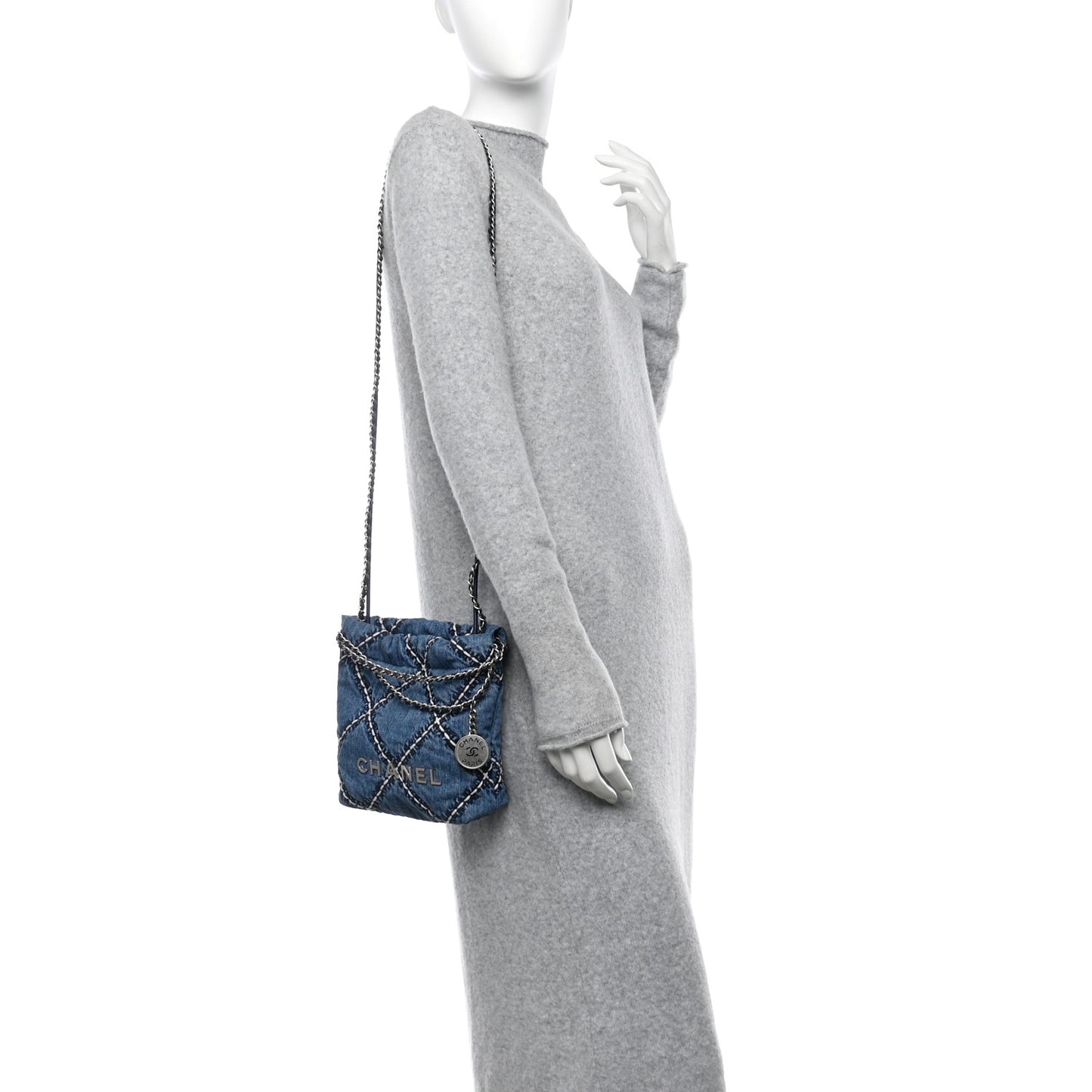 Denim Stitched Quilted Mini Chanel 22 Blue