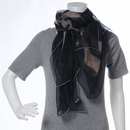 Chanel Silk Chiffon Floral Scarf Shawl Black Taupe 4 of 9