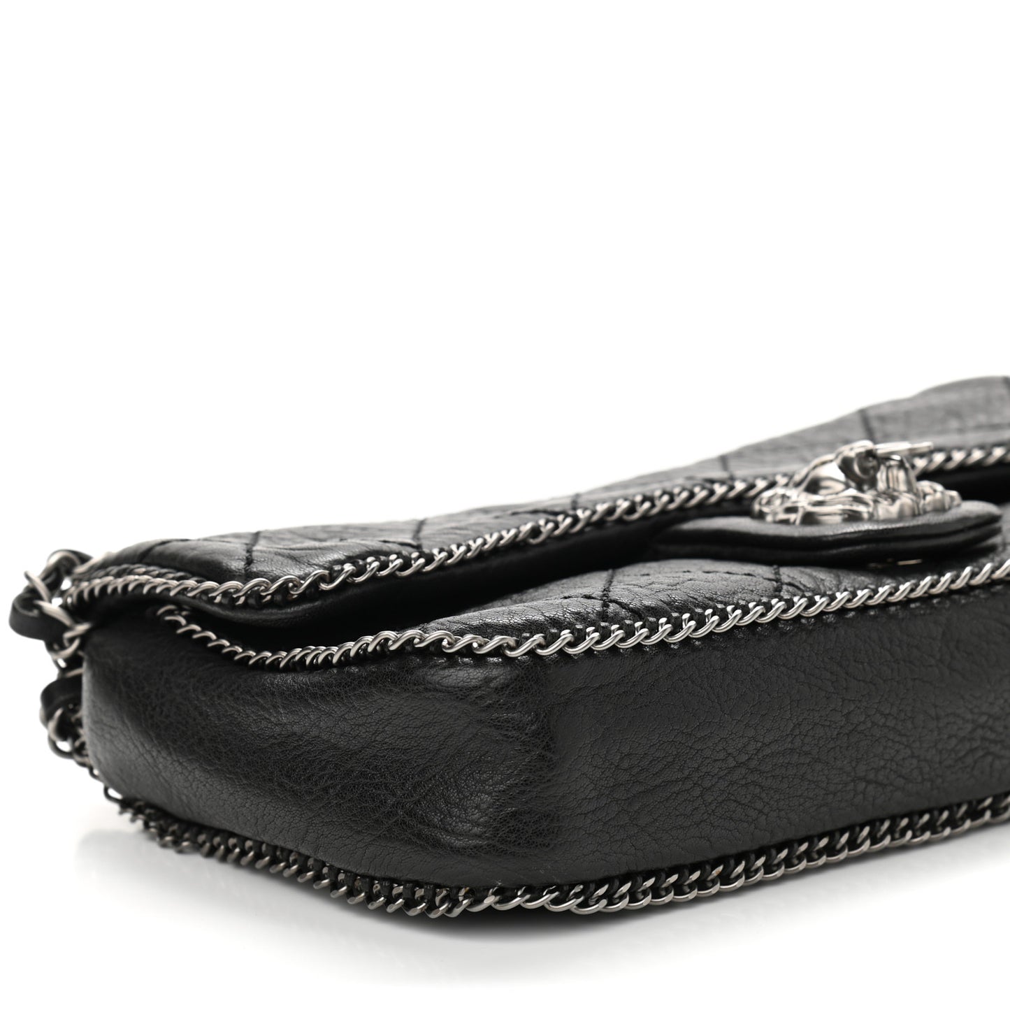 Distressed Lambskin Medium Leo Lion Flap Black
