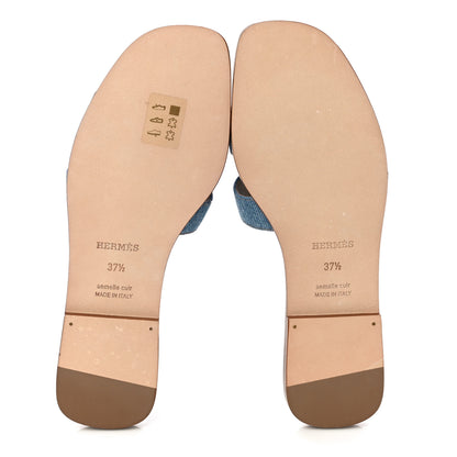 Hermes Denim Canvas Oran Sandals 37.5 Bleu Clair 5 of 10