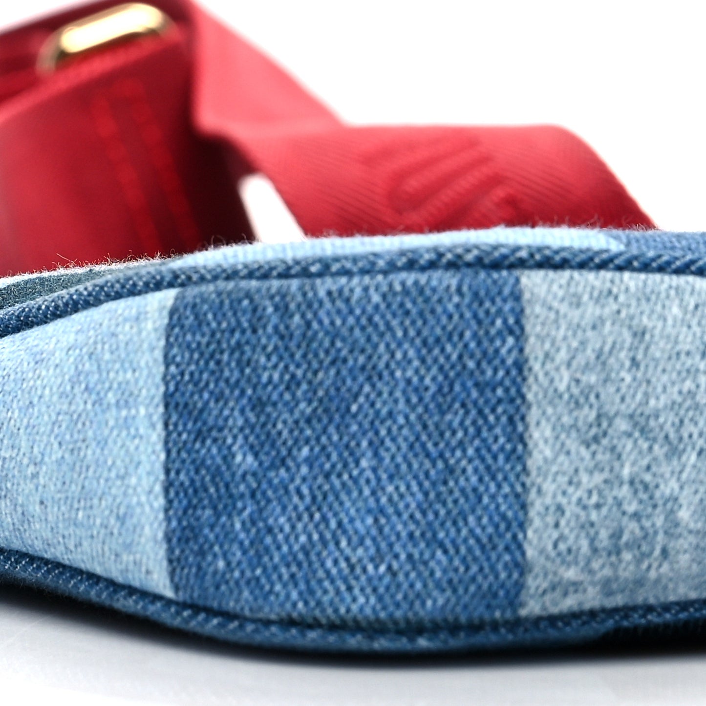 Denim Damier Monogram Patchwork Multi Pochette Accessories Blue Rouge