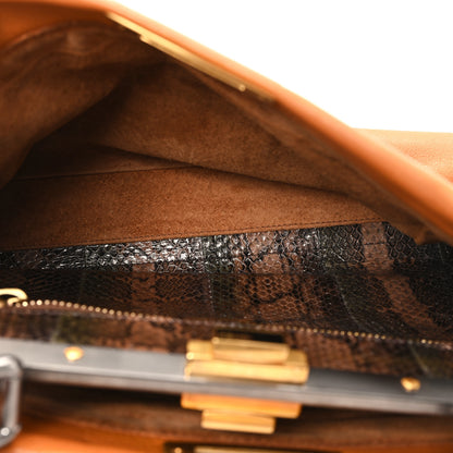 Fendi Goatskin Snakeskin Medium Peekaboo Iconic Satchel Brown 5 of 11