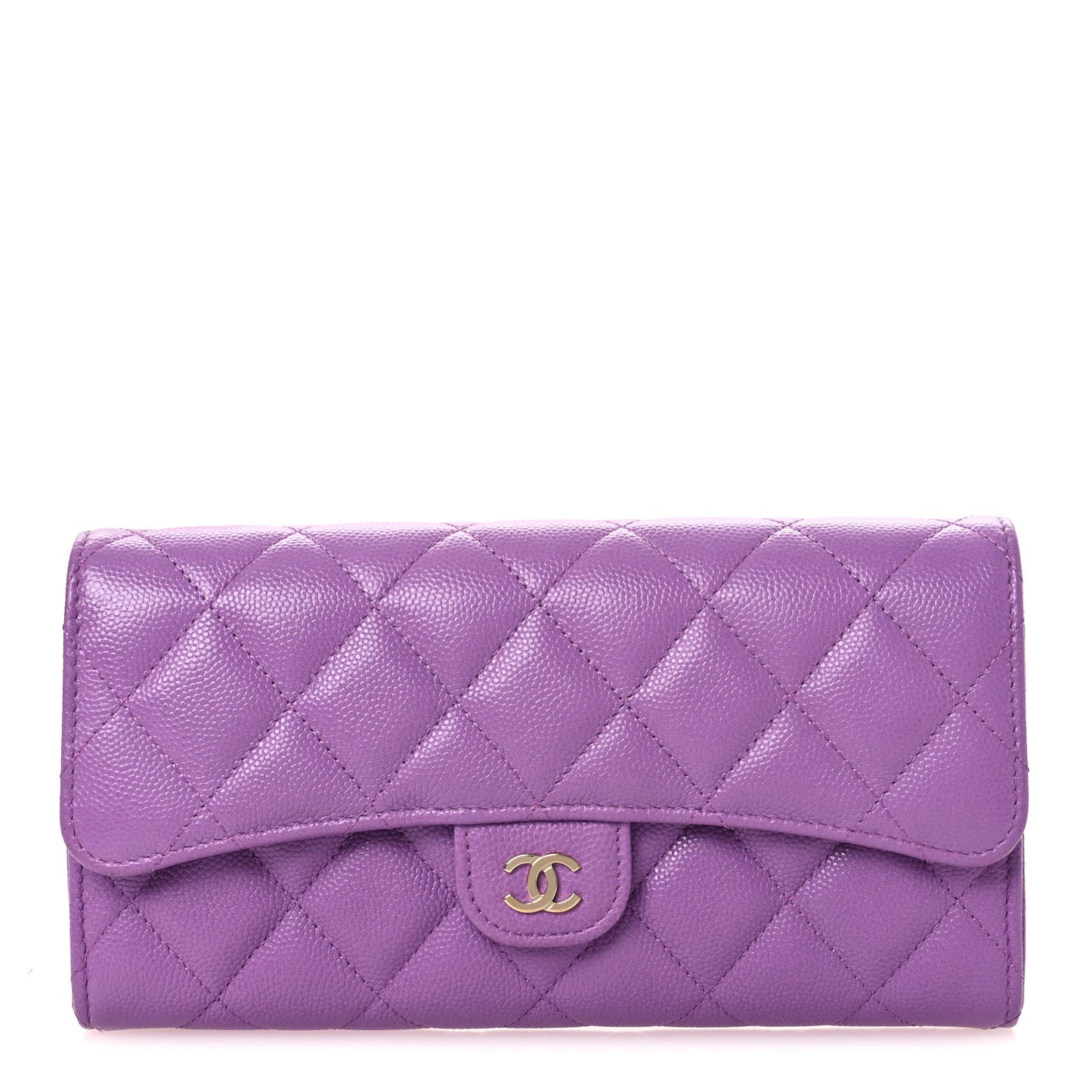 Caviar Quilted Large Gusset Flap Wallet Purple