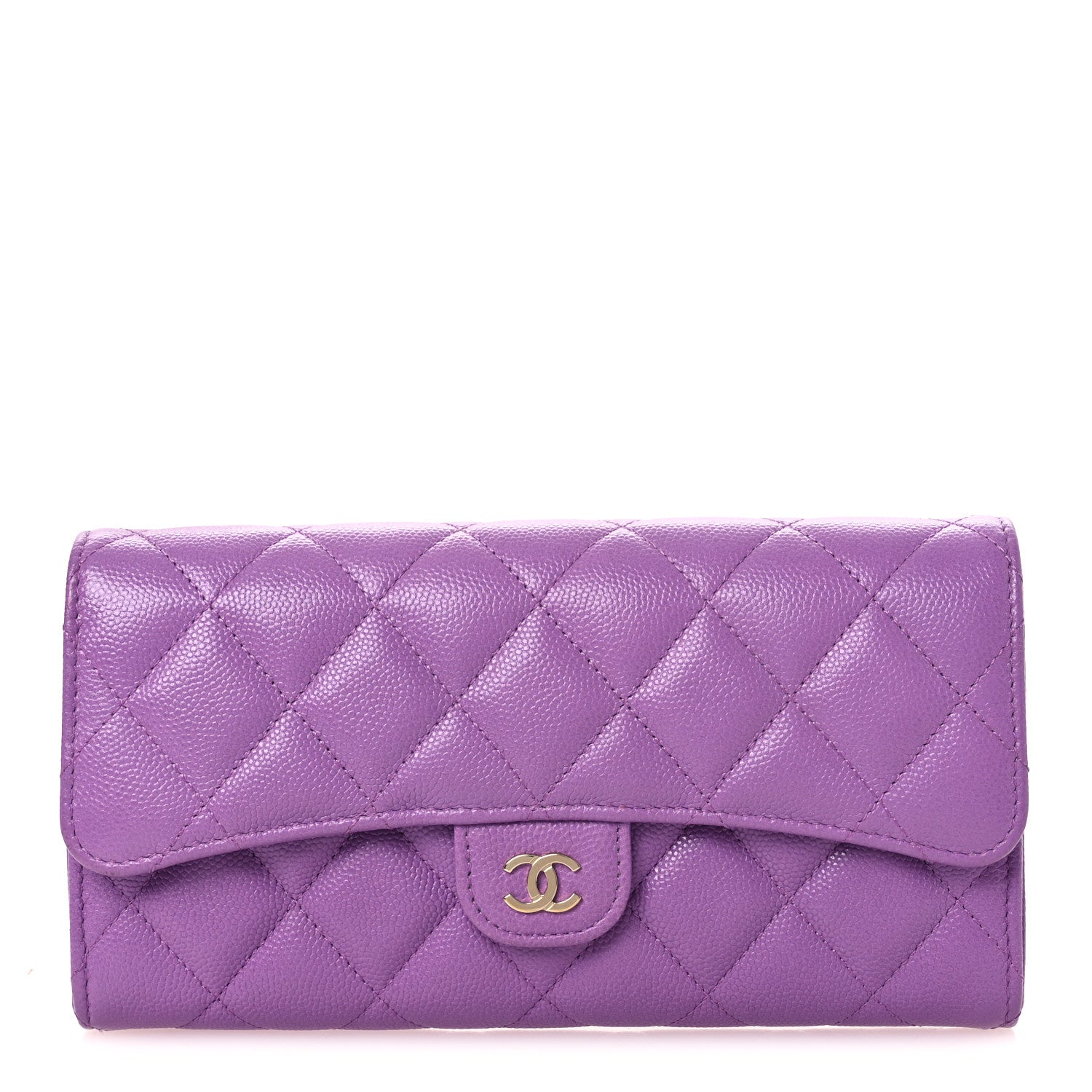 Chanel Caviar Quilted Large Gusset Flap Wallet Purple 1 of 13