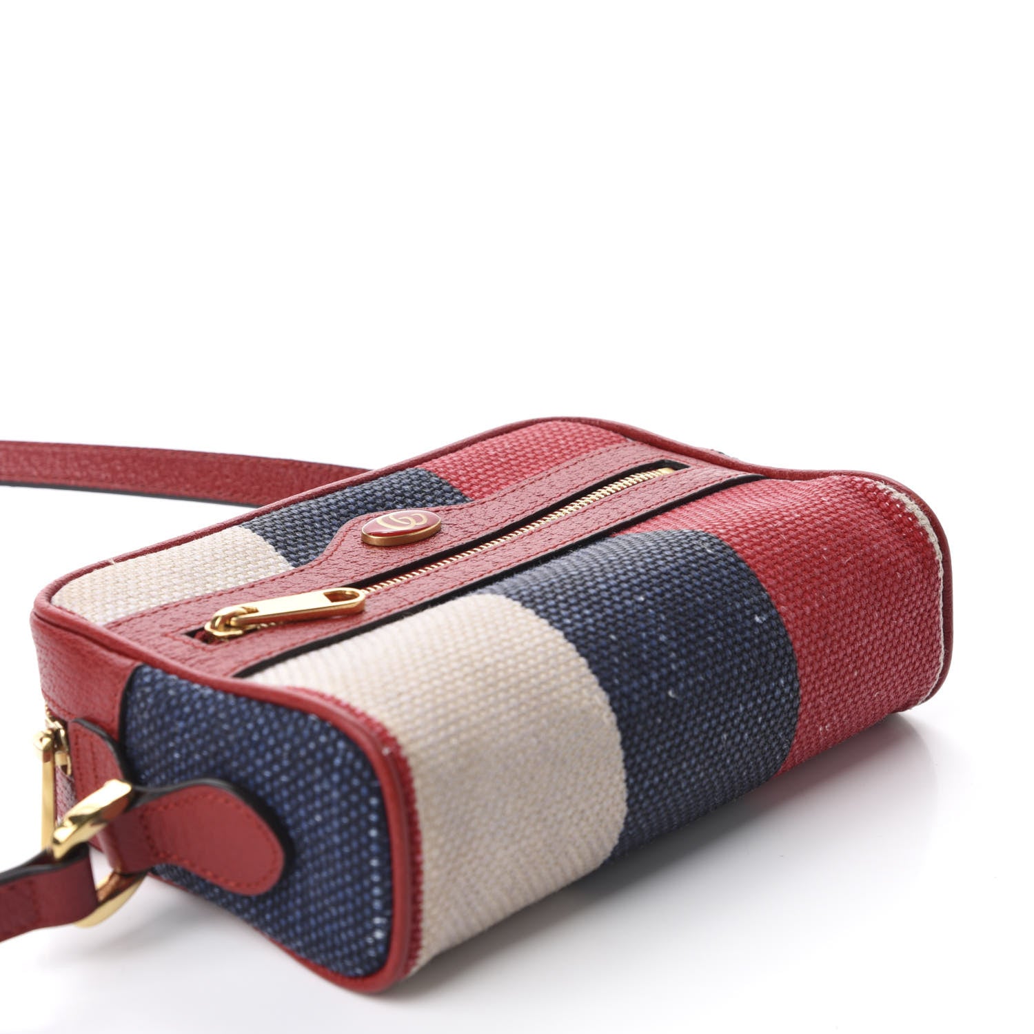 Gucci Canvas Sylvie Stripe Mini Ophidia Camera Bag Mystic White Hibiscus Red Maritime 3 of 9