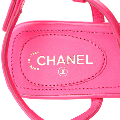 Chanel Shiny Lambskin Pearl Crystal CC Heart Thong Sandals 39 Neon Pink 7 of 8