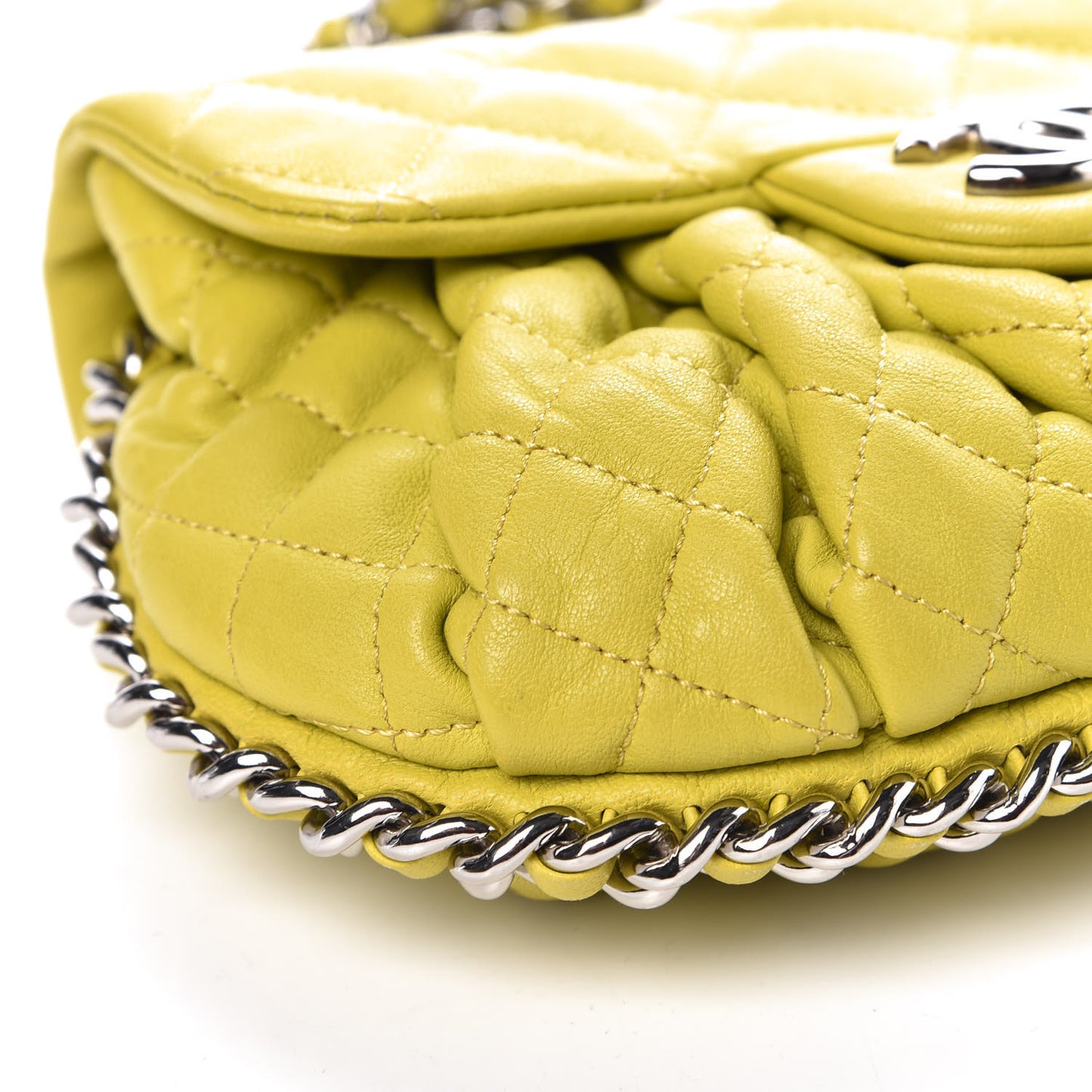Washed Lambskin Quilted Mini Chain Around Flap Yellow
