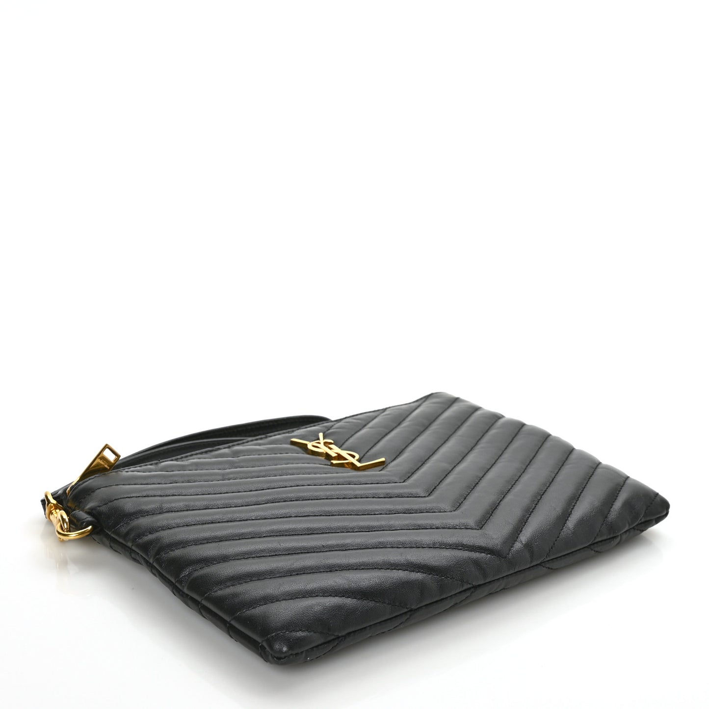 Calfskin Matelasse Chevron Monogram A5 Wristlet Black