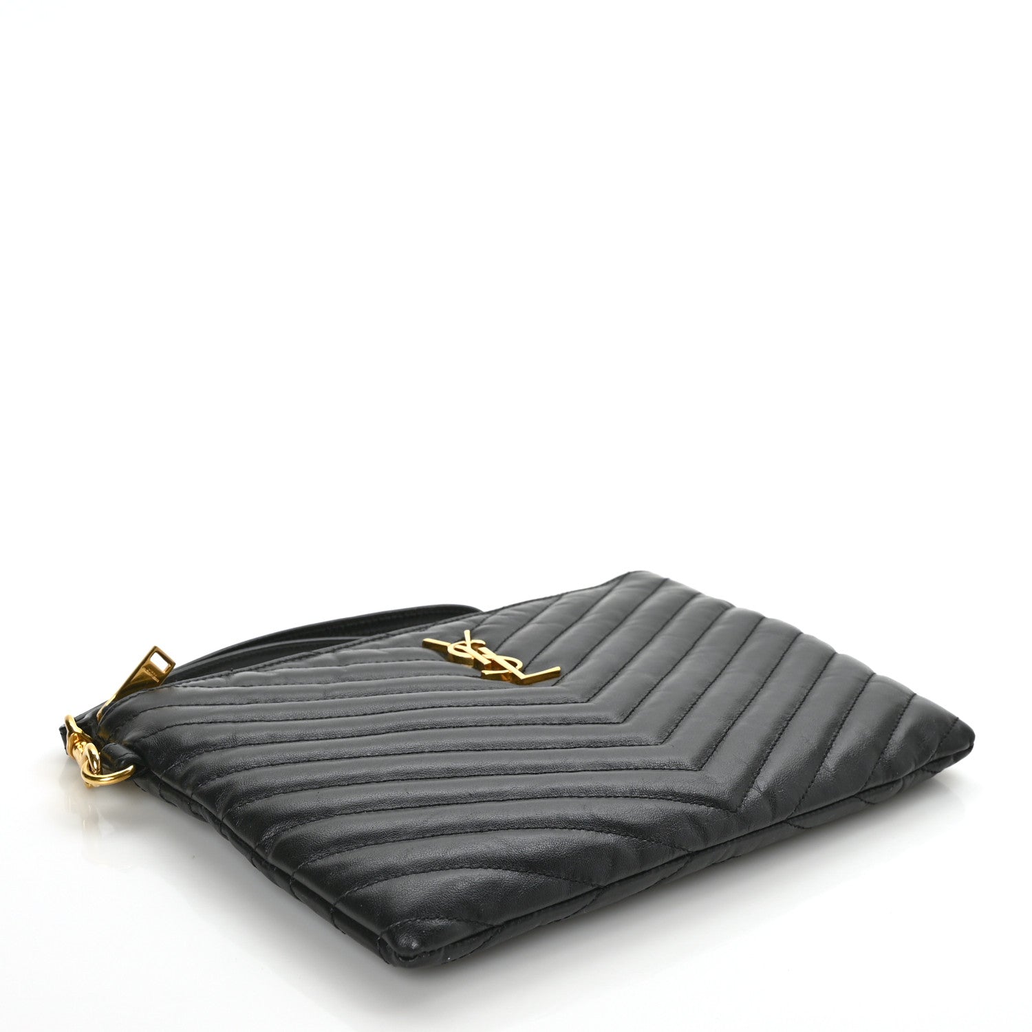 Saint Laurent Calfskin Matelasse Chevron Monogram A5 Wristlet Black 4 of 7