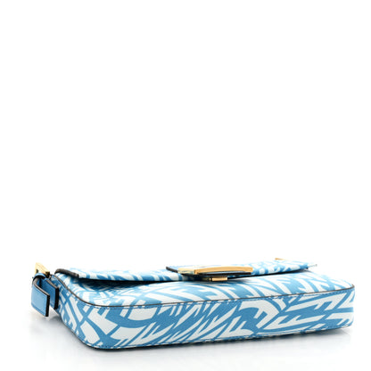 Fendi X SARAH COLEMAN Glazed Canvas Vitello King FF Vertigo Baguette 1997 Cyber Blue White 4 of 11