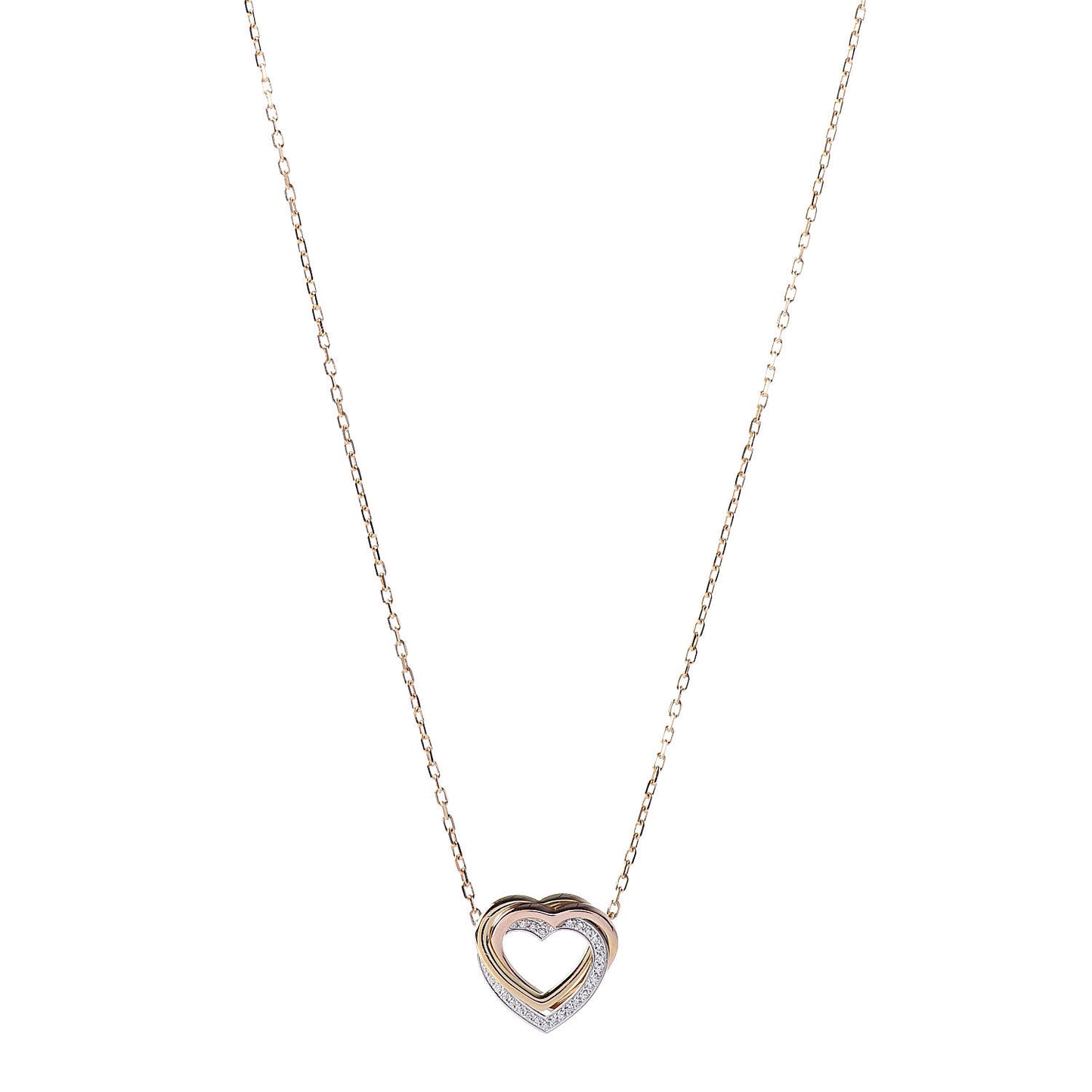 18K Pink Yellow White Gold Diamond Trinity Heart Pendant Necklace