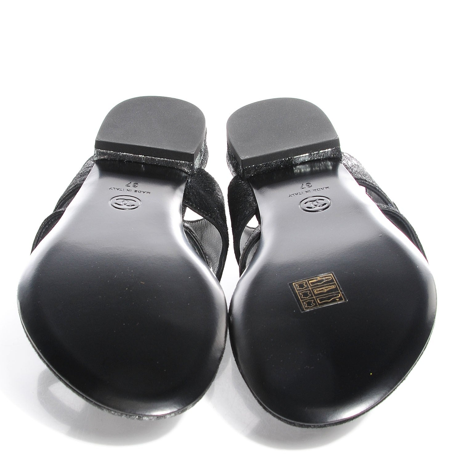 Chanel Calfskin Pony Hair CC Thong Sandals 37 Black Silver 5 of 7