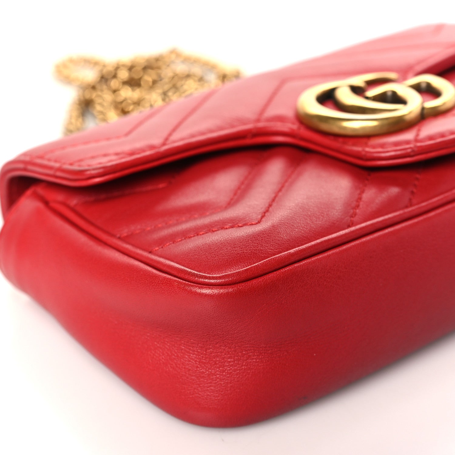 Gucci Calfskin Matelasse Super Mini GG Marmont Shoulder Bag Hibiscus Red 8 of 9