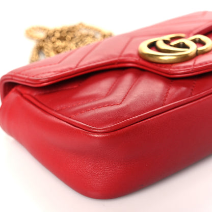Gucci Calfskin Matelasse Super Mini GG Marmont Shoulder Bag Hibiscus Red 8 of 9