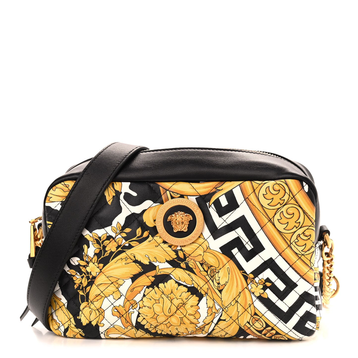 Nappa Quilted Barocco Print Small Camera Bag Black