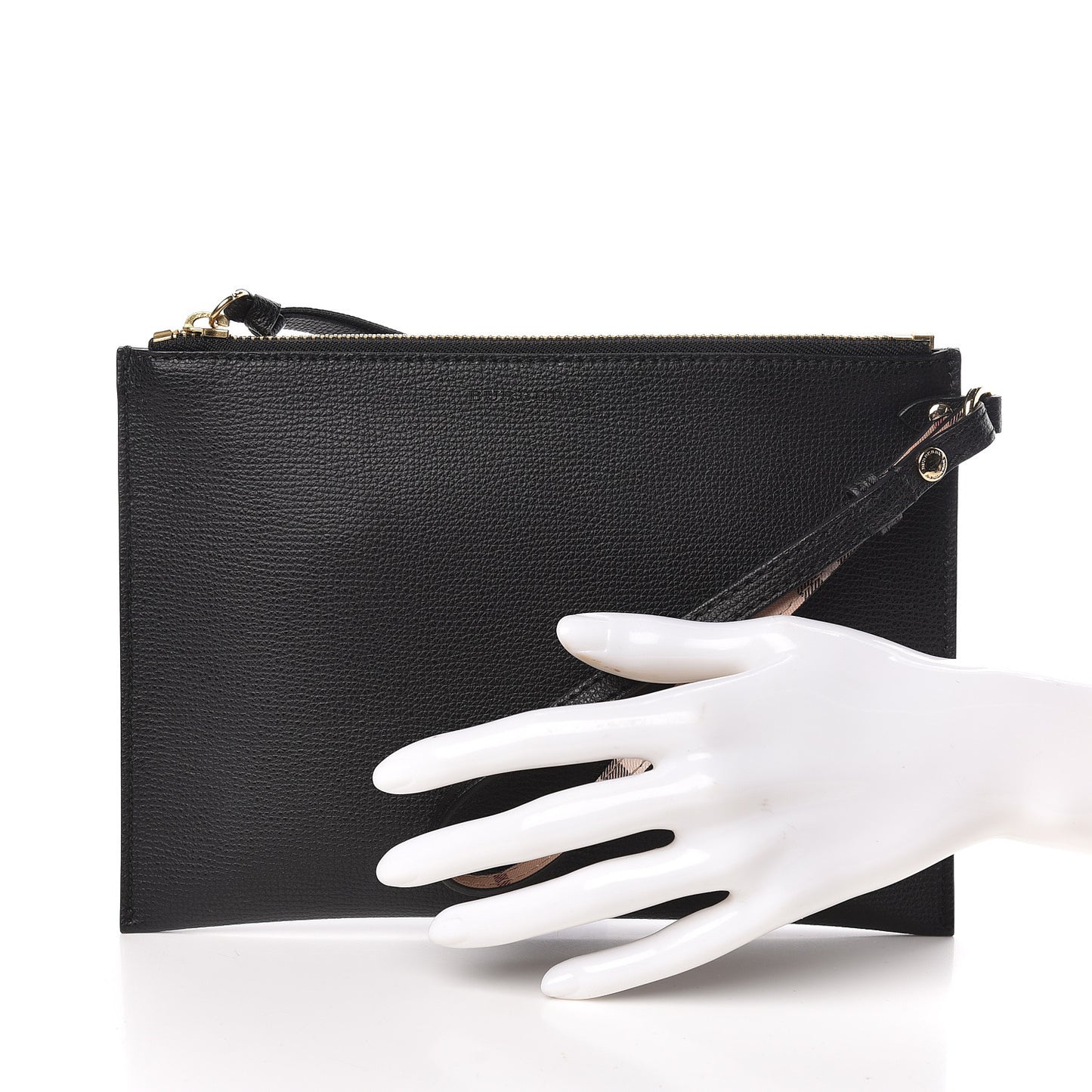 Grainy Calfskin Haymarket Check Zip Pouch Black