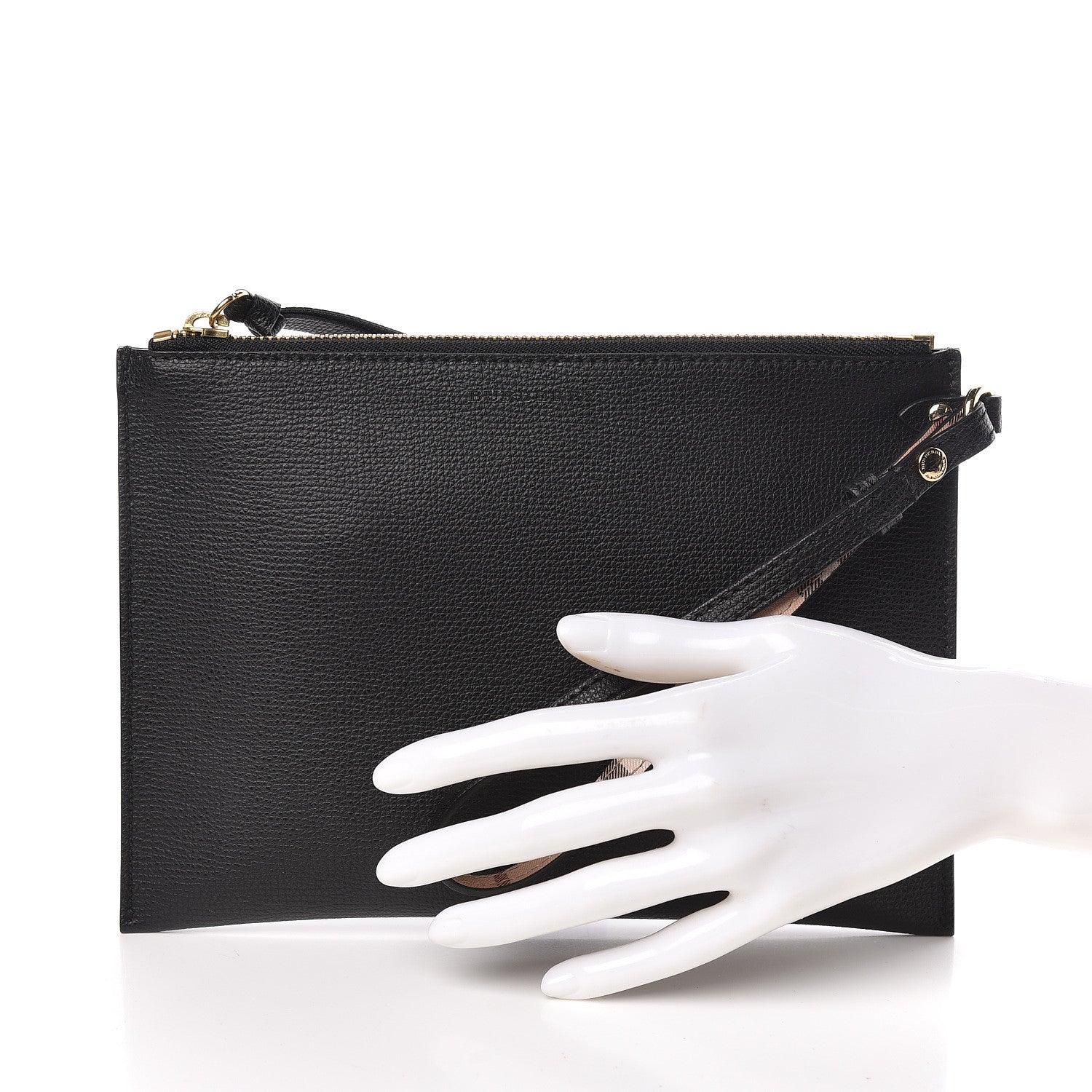 Burberry Grainy Calfskin Haymarket Check Zip Pouch Black 2 of 7