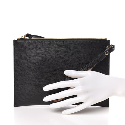 Burberry Grainy Calfskin Haymarket Check Zip Pouch Black 2 of 7