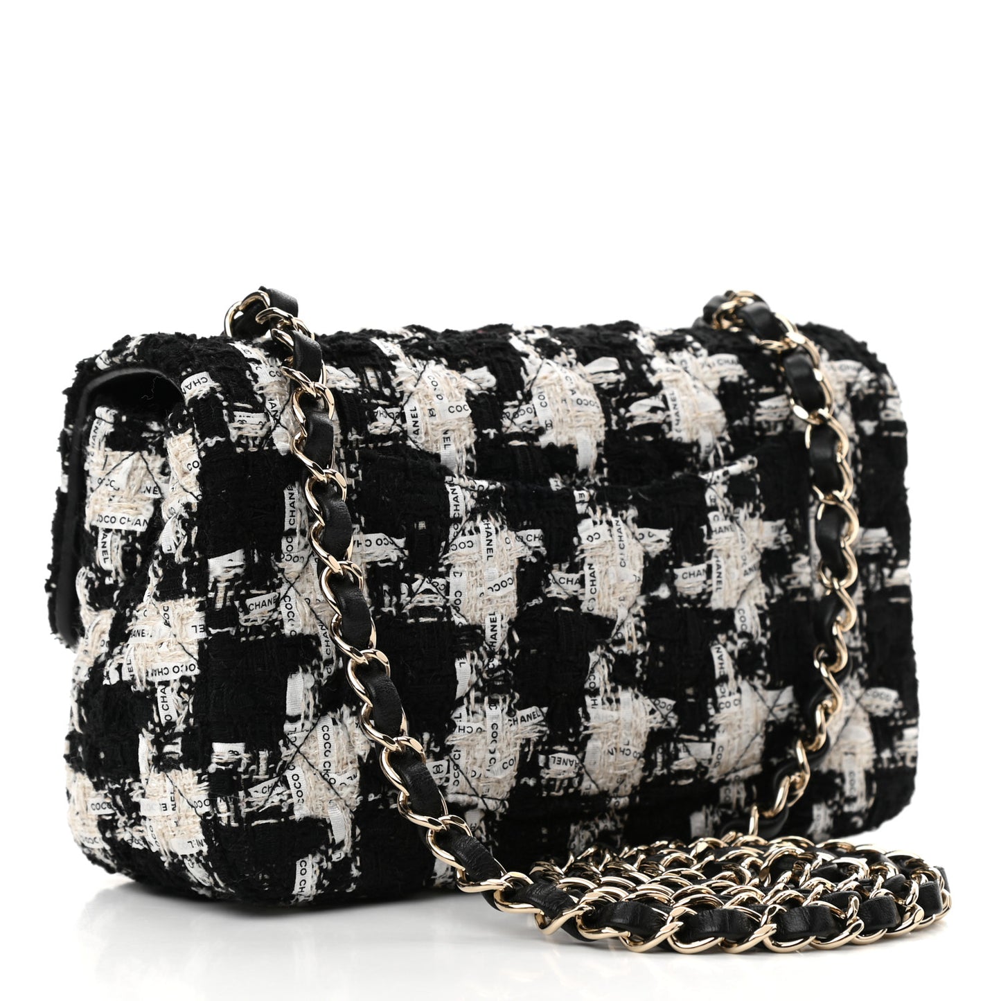 Tweed Quilted Mini Rectangular Flap Black Ecru White