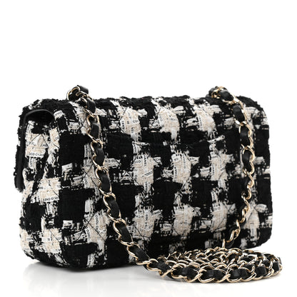 Chanel Tweed Quilted Mini Rectangular Flap Black Ecru White 3 of 11