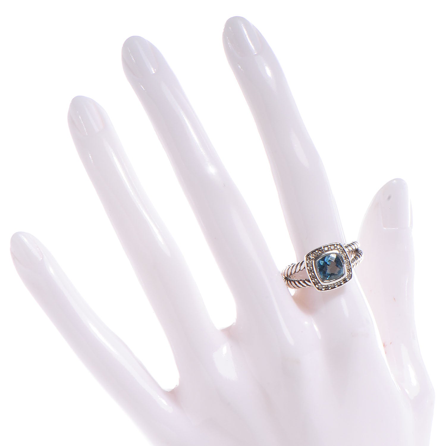 David Yurman Sterling Silver Diamond Blue Topaz 7mm Petite Albion Ring 54 7 2 of 5
