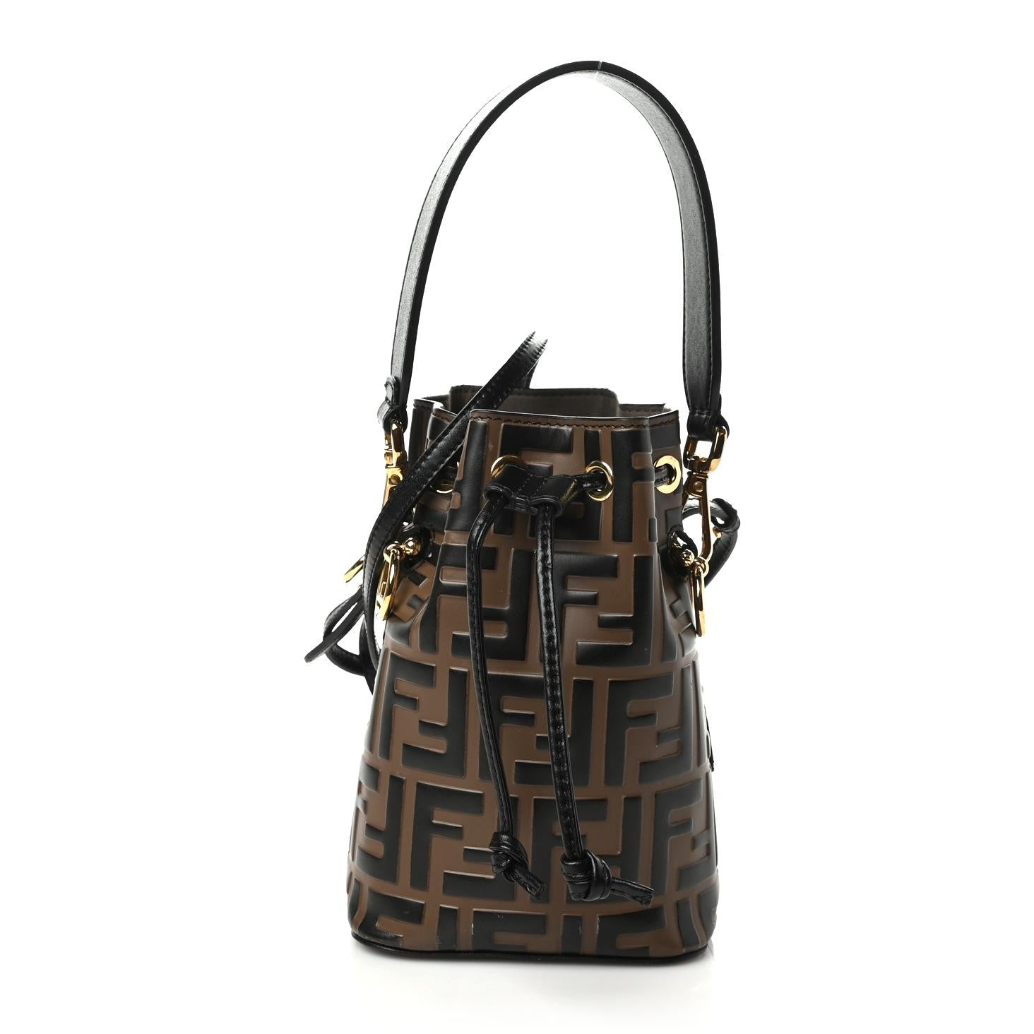 Fendi Vitello Liberty F is Fendi Bi-Color FF 1974 Embossed Mini Mon Tresor Bucket Bag Maya Black 1 of 10
