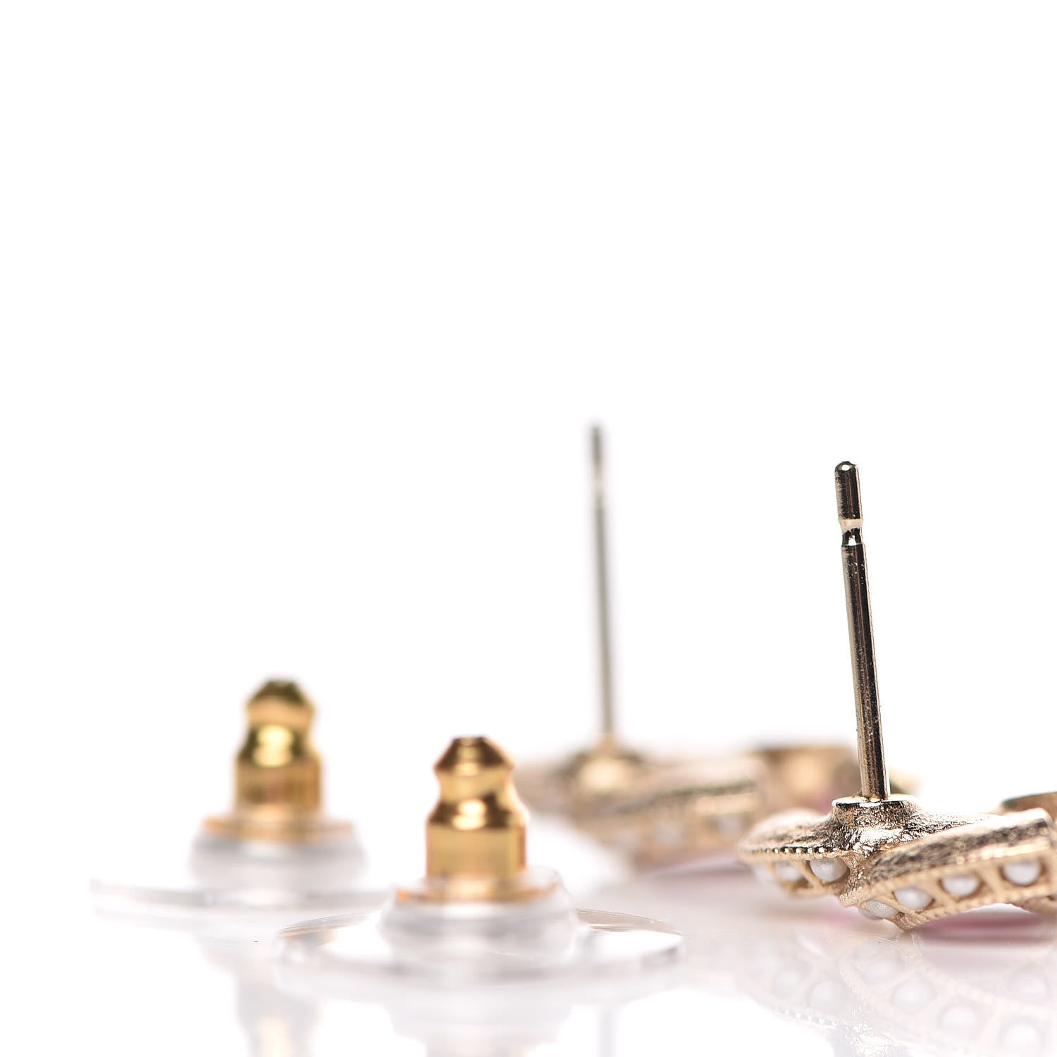 Chanel Metal Pearl Enamel CC Earrings Gold Pink 3 of 5