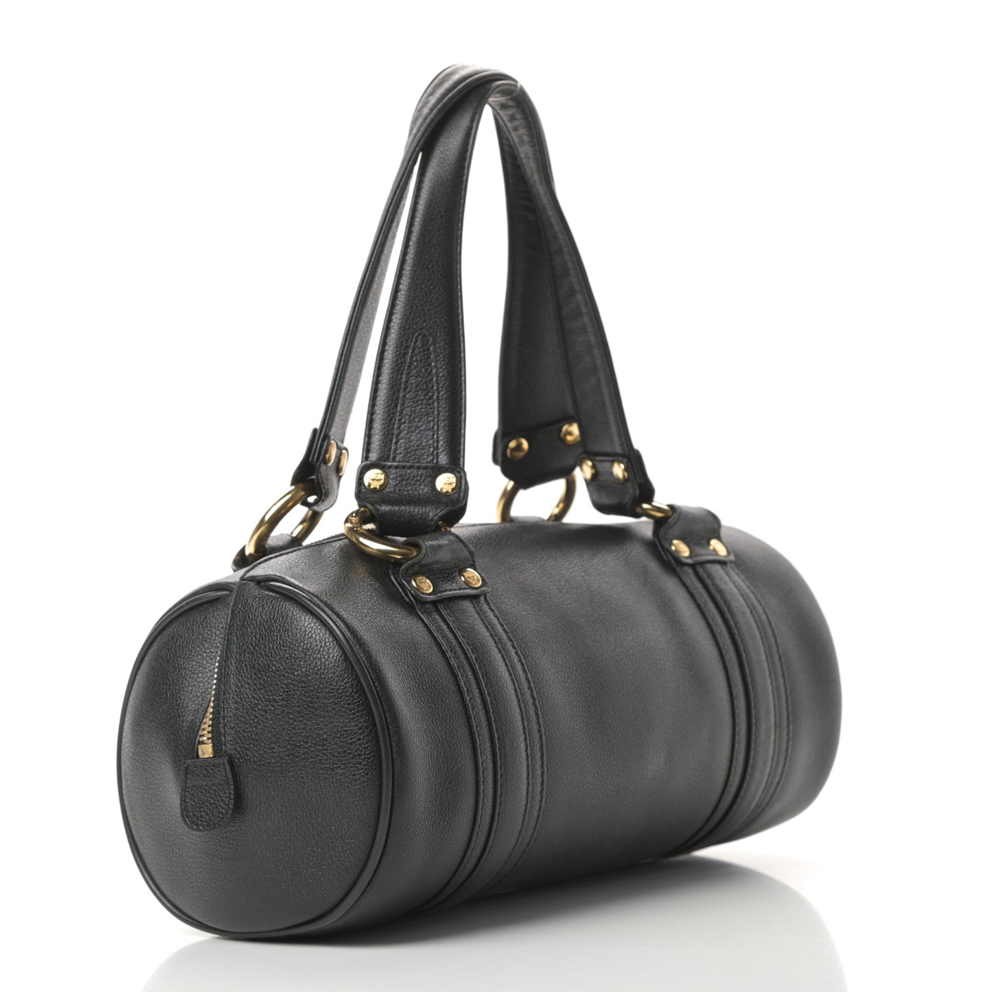 Grained Calfskin Studded Heritage Barrel Bag Black
