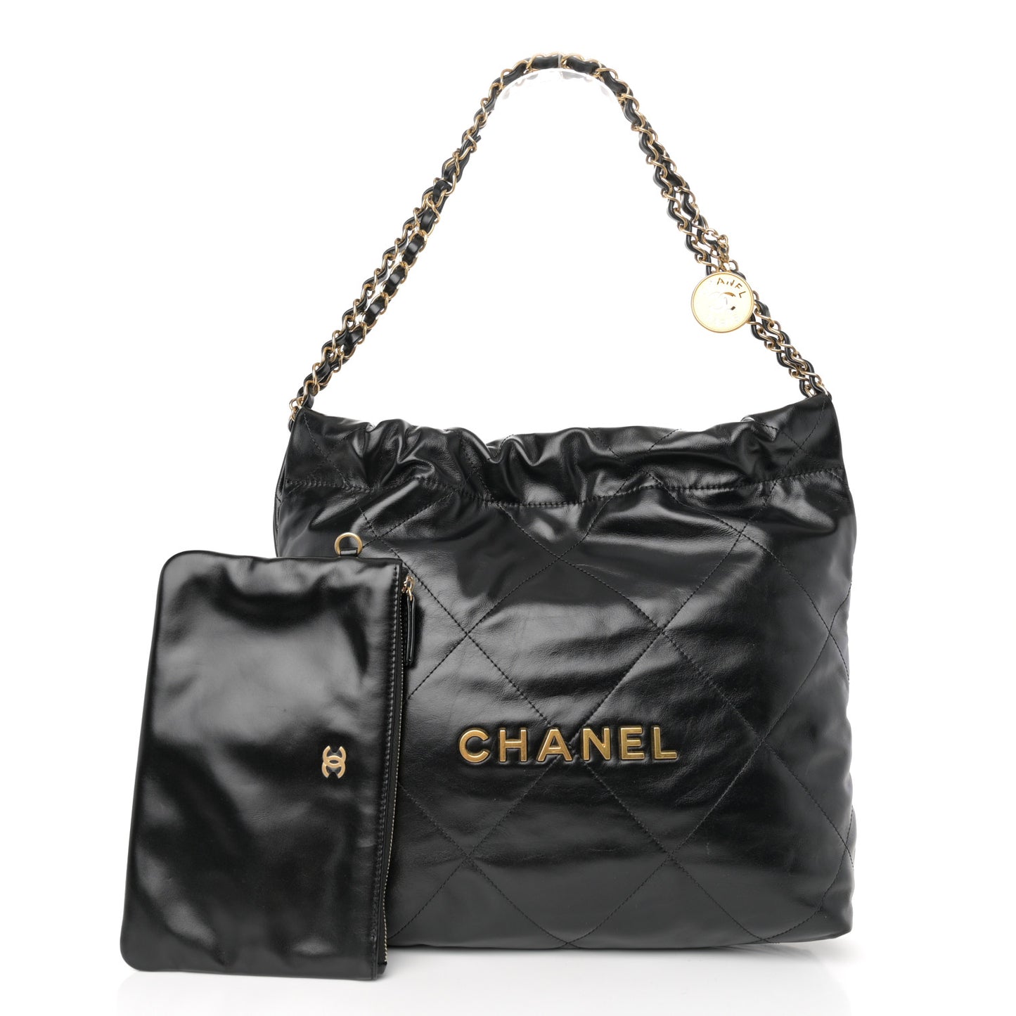 Shiny Calfskin Quilted Small Chanel 22 Black