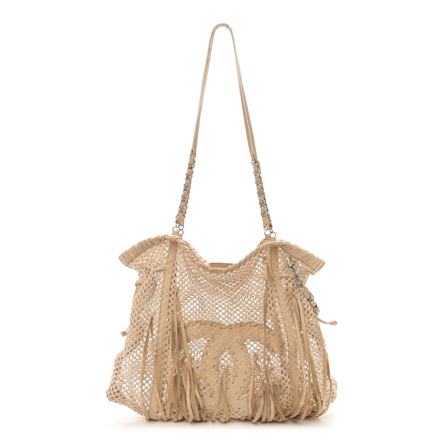 Chanel Calfskin Fringe Large La Madrague Tote Dark White 1 of 14